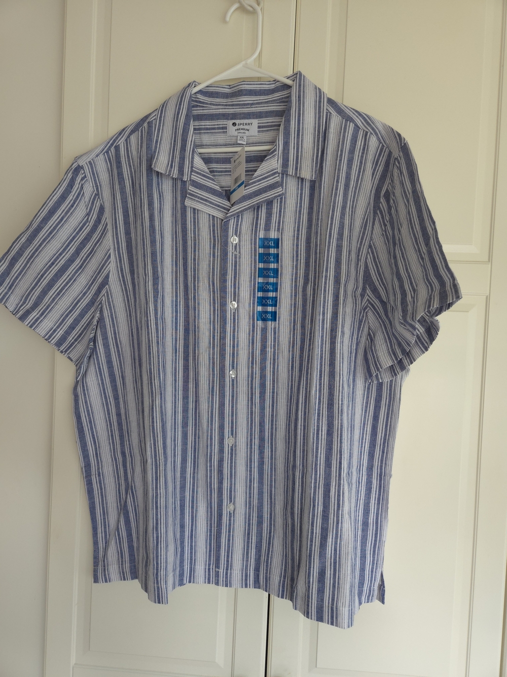 Sperry Short-Sleeve Button-Up Shirt Blue & White Mens XXL New
